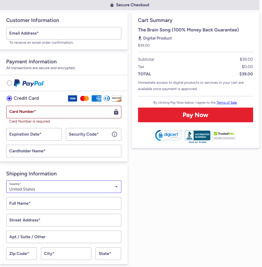 The Brain Song Checkout Page